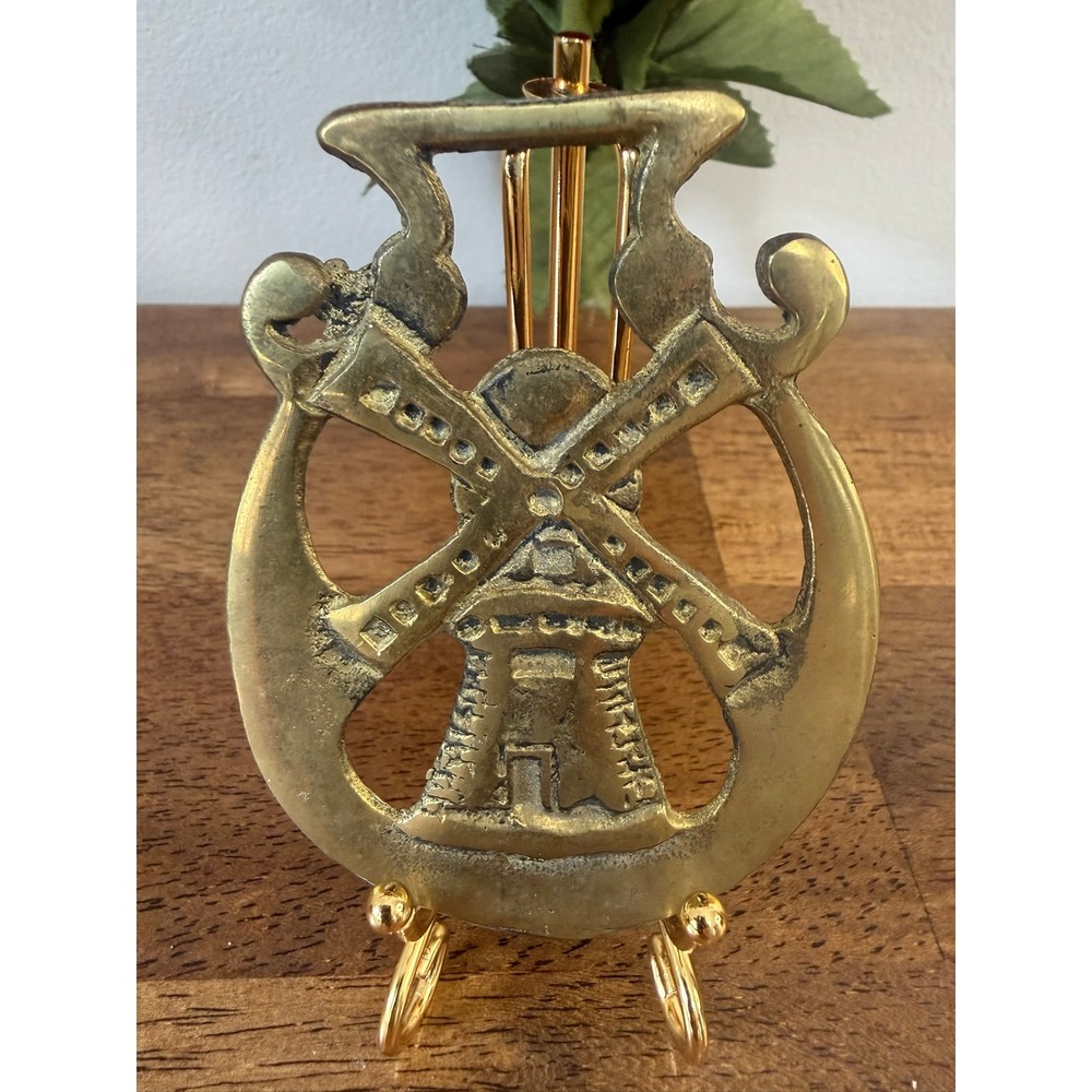Vintage Brass Horse Harness Brass Windmill Medallion Equestrian Tack Dutch‎